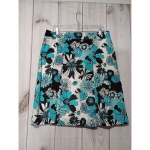 Ladies 14 Floral Skirt A-Line White Blue Black Flowers Print Spring‎ Summer Cute
